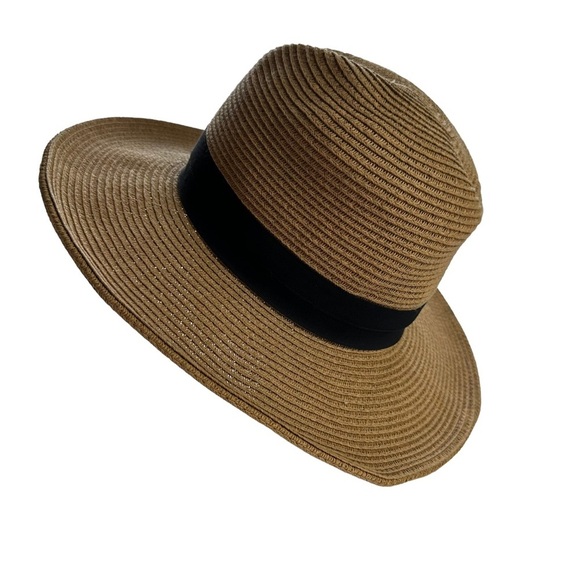 Women's OSFM Beige Paper Braided Fedora With A Bow Band - Picture 3 of 10